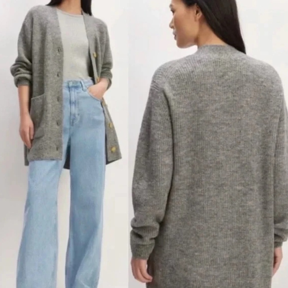 Relaxed Fit Grey Button-Front Women's Cardigan Sweater